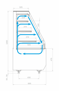 Витрина кондитерская Carboma KC70 VM 1,3-2 STANDARD 9005 (открытая, скошенная боковина, версия 2.0)